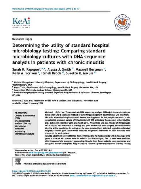 Determining the Utility of Standard Hospital Microbiology Testing: Comparing Standard Microbiology Cultures With DNA Sequence Analysis in Patients With Chronic Sinusitis