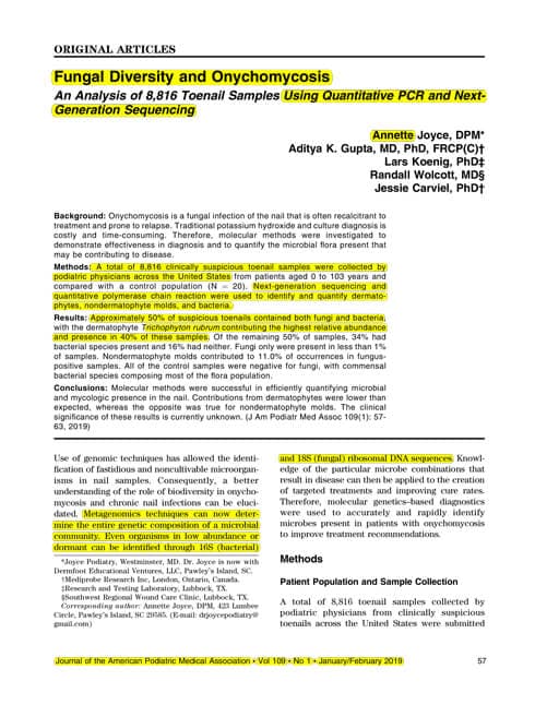 Fungal Diversity and Onychomycosis