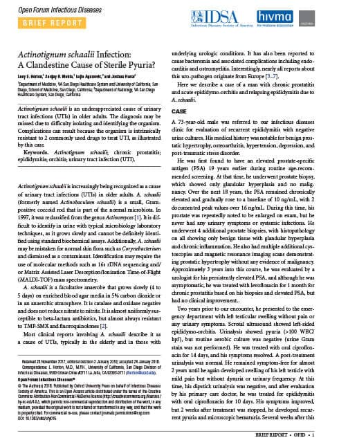 Actinotignum schaalii Infection: A Clandestine Cause of Sterile Pyuria?