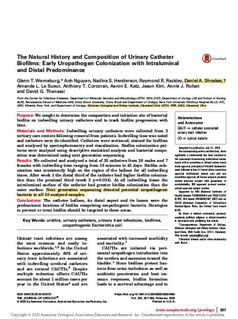 The Natural History and Composition of Urinary Catheter Biofilms: Early Uropathogen Colonization with Intraluminal and Distal Predominance