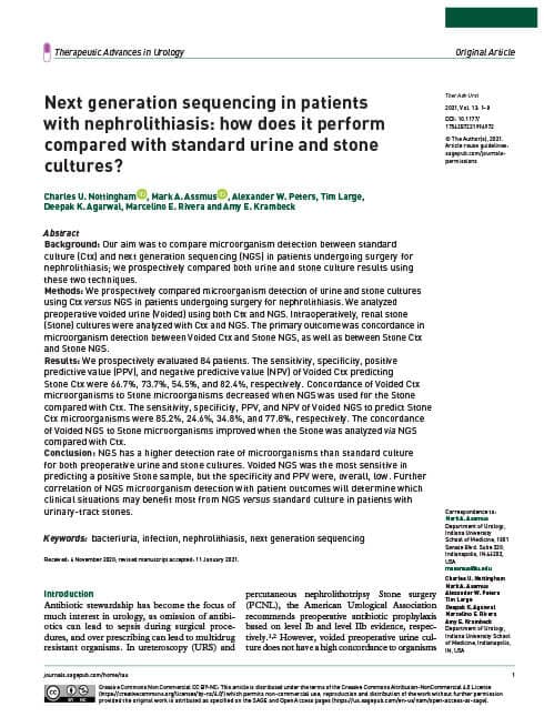 Next generation sequencing in patients with nephrolithiasis: how does it perform compared with standard urine and stone cultures?