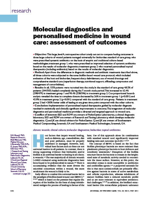 Molecular diagnostics and personalized medicine in wound care: assessment of outcomes.